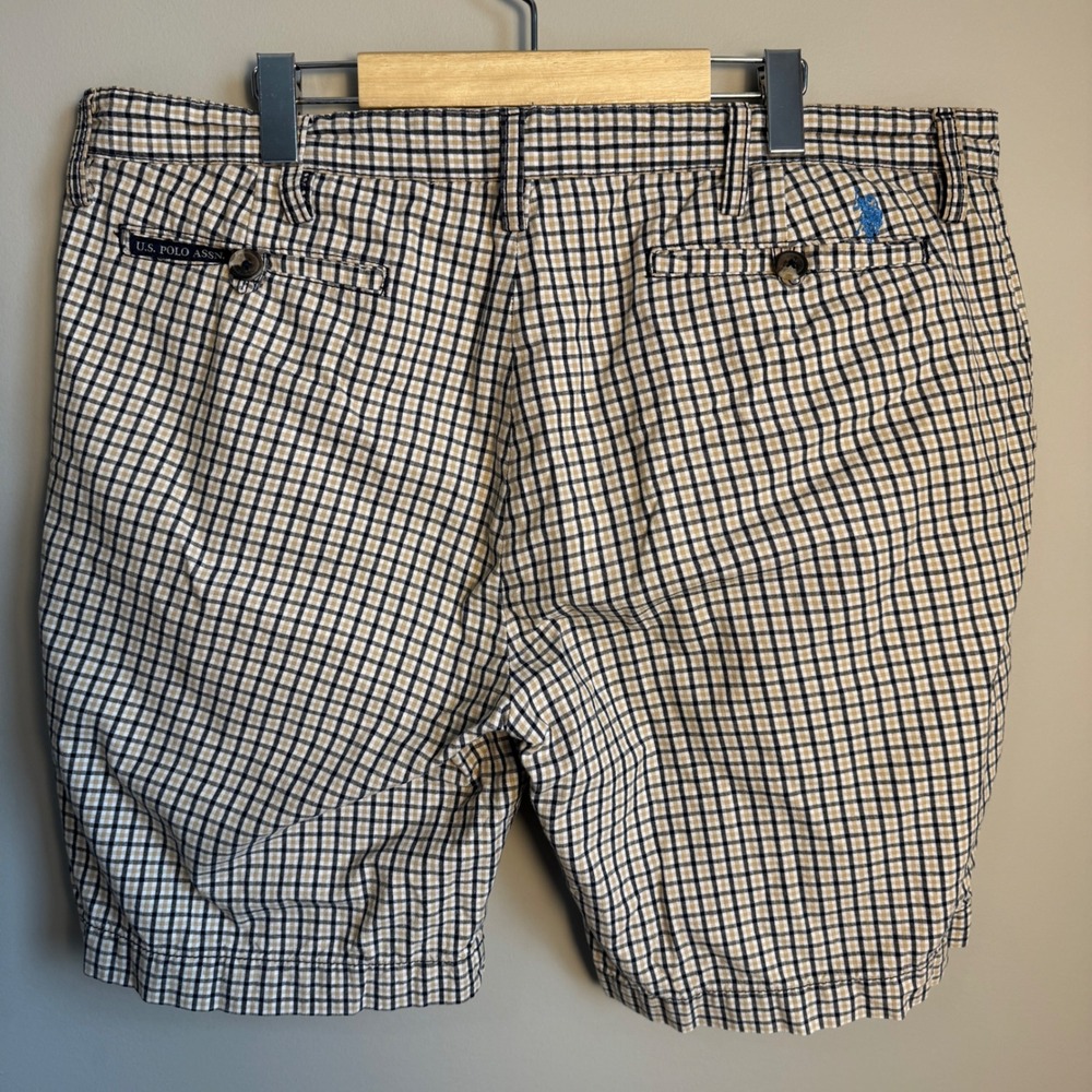 U.S. Polo Assn. Plaid Shorts Men's Size 38 Flat‎ Front Casual Tan Black Check - Picture 4 of 15